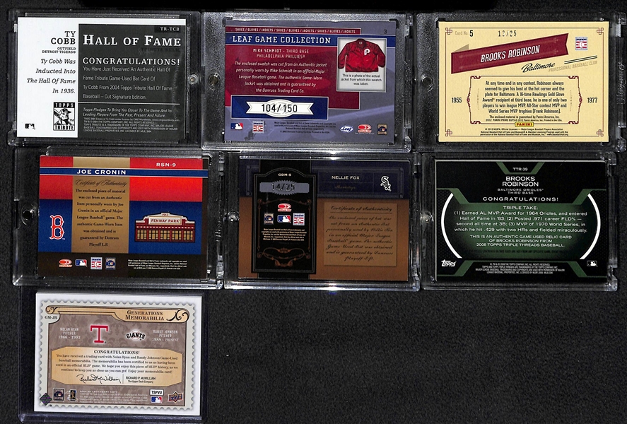 Lot Of 7 Baseball HOF Relic Cards w/ Ty Cobb
